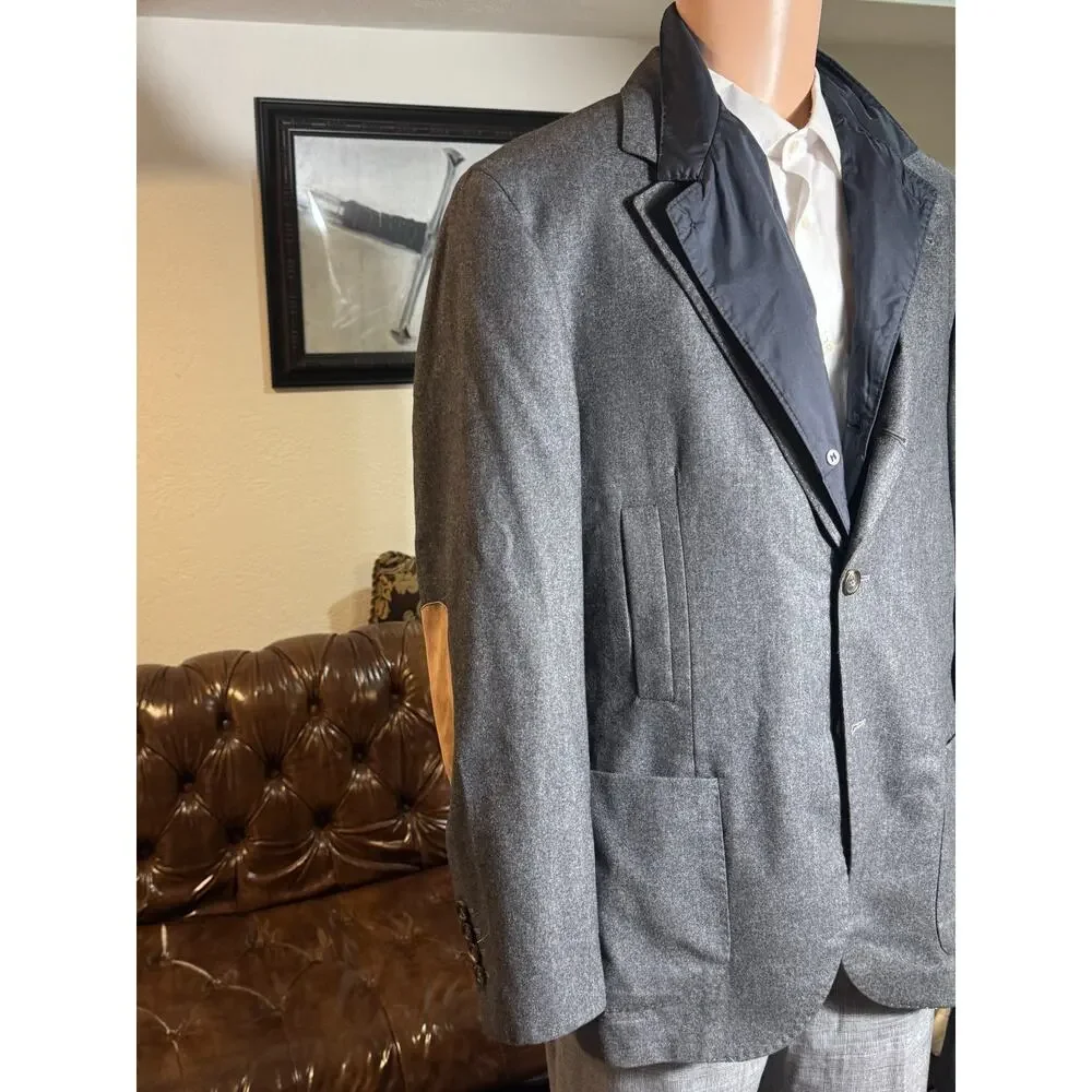 Brunello Cucinelli Hybrid Gray Cashmere Blazer w Nylon Vest Davos 52